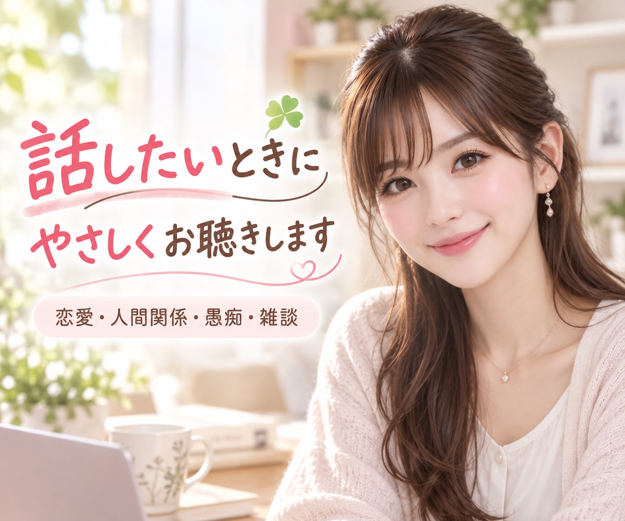 在宅OL☘️話したいと思った時に優しくお聴きします 恋愛・人間関係・愚痴・雑談☘️どんなお話もお聴きします☘️ イメージ1