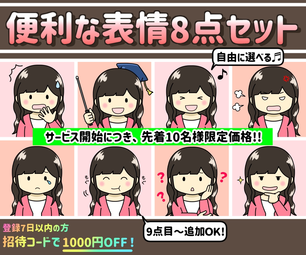 商用可♬使い勝手の良い表情8点セット作成いたします ブログ・画像・動画に！ただいま先着10名様のみ特別割引価格☆ イメージ1