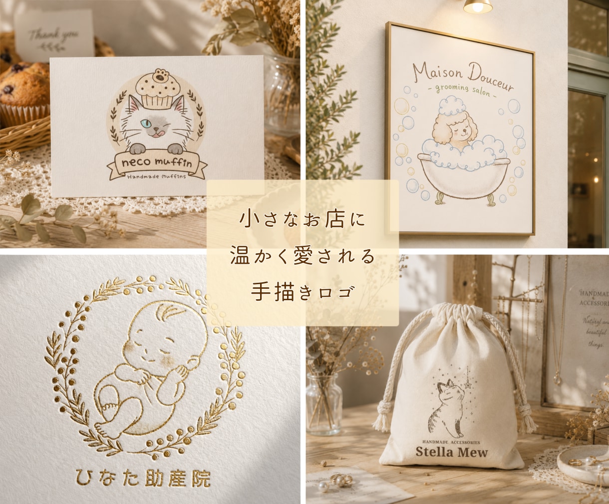 小さなお店に 温かく可愛い手描きロゴを制作します カフェ・菓子店・サロン・ハンドメイド・動物モチーフのロゴに イメージ1