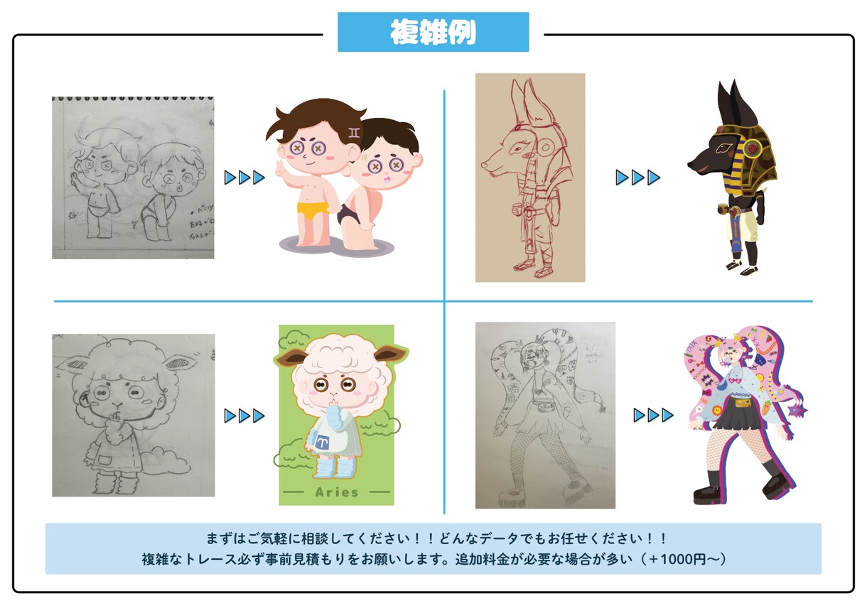 手描きイラスト・ロゴ・画像をトレースデータ化します ラフや手描きイラストを、きれいなデジタルデータに仕上げます。 イメージ3