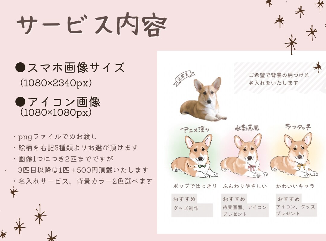 ペットのかわいい似顔絵描きます スマホ待受とアイコンサイズのセットのペットの似顔絵描きます イメージ2