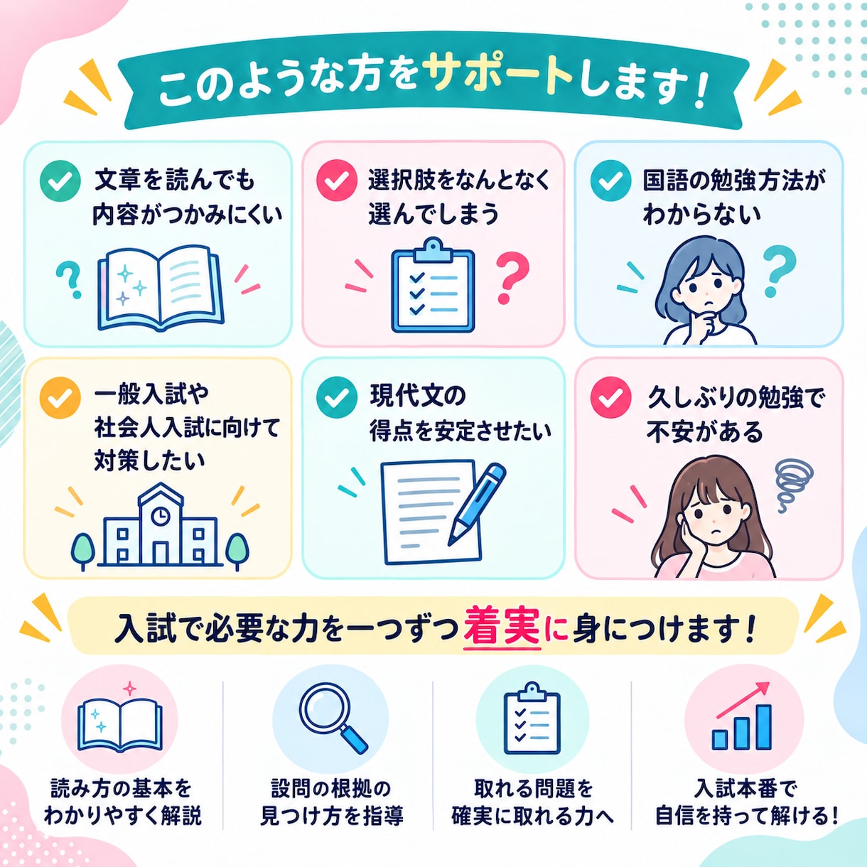 看護・医療系専門学校／短大の現代文を教えます 入試で必要な現代文を基礎から丁寧に対策します イメージ2