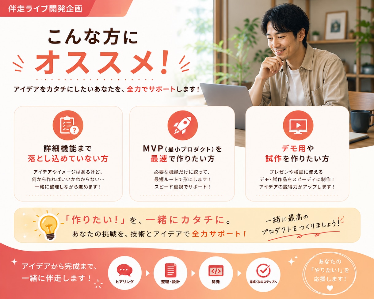 伴走ライブ開発！Webサイトのプログラム開発します 画面共有による実況開発。機能が動き始める瞬間を一緒に体験 イメージ5