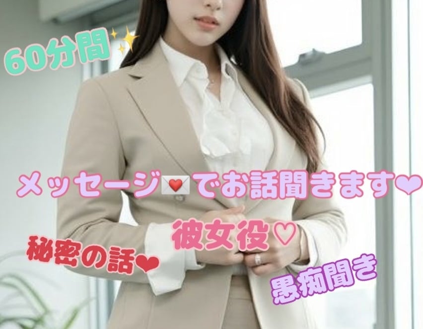 60分間チャットでお相手します 彼女役、愚痴聞き、内緒話 60分間お相手致します♡♡ イメージ1