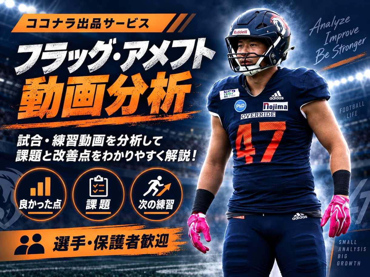 フラッグ・アメフトの試合動画を分析します プレーの良い点・課題・改善方法を分かりやすくフィードバック！ イメージ1
