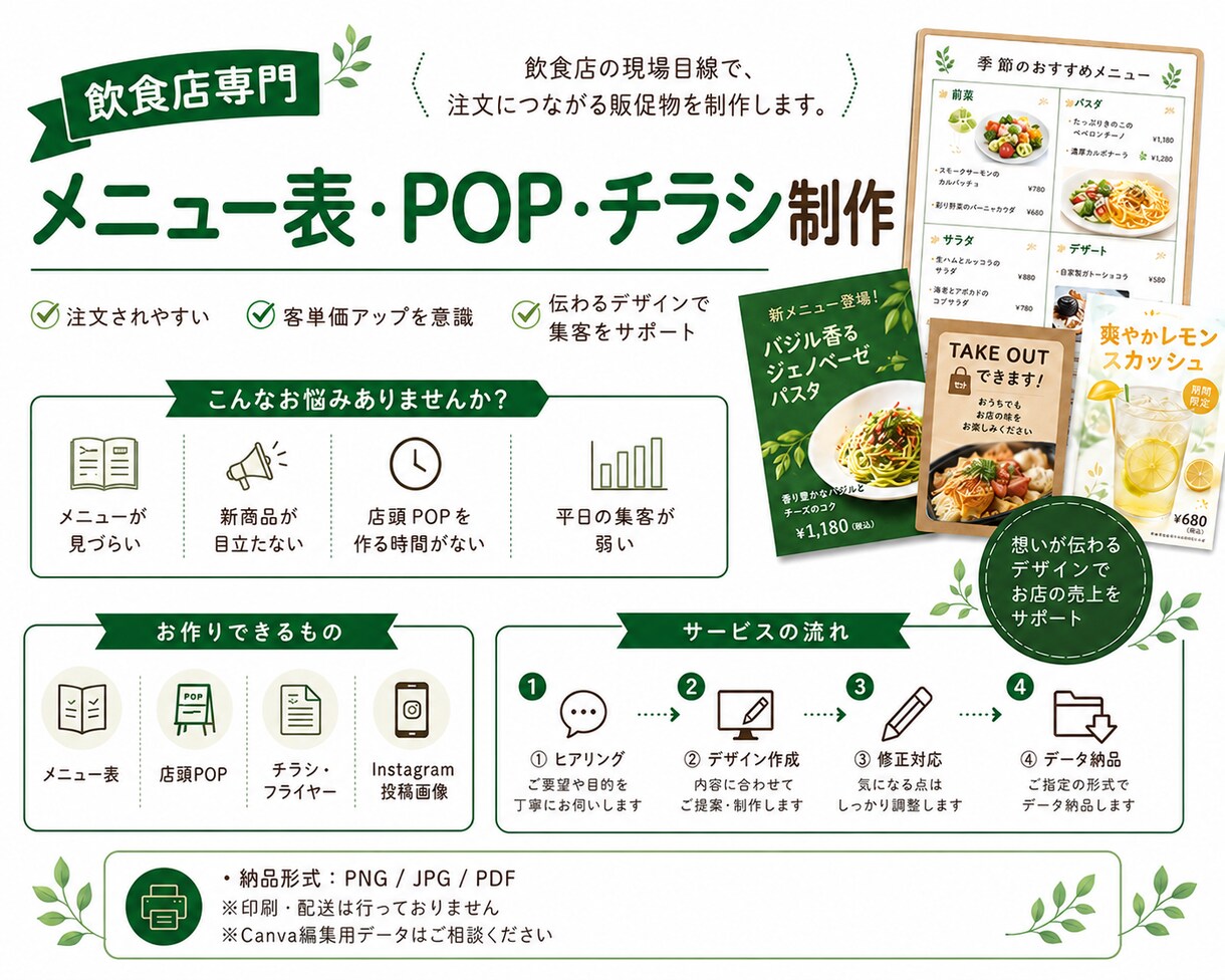 飲食店専門でメニュー表・POP・チラシ作ります 現場目線で注文につながる販促物を制作 イメージ2