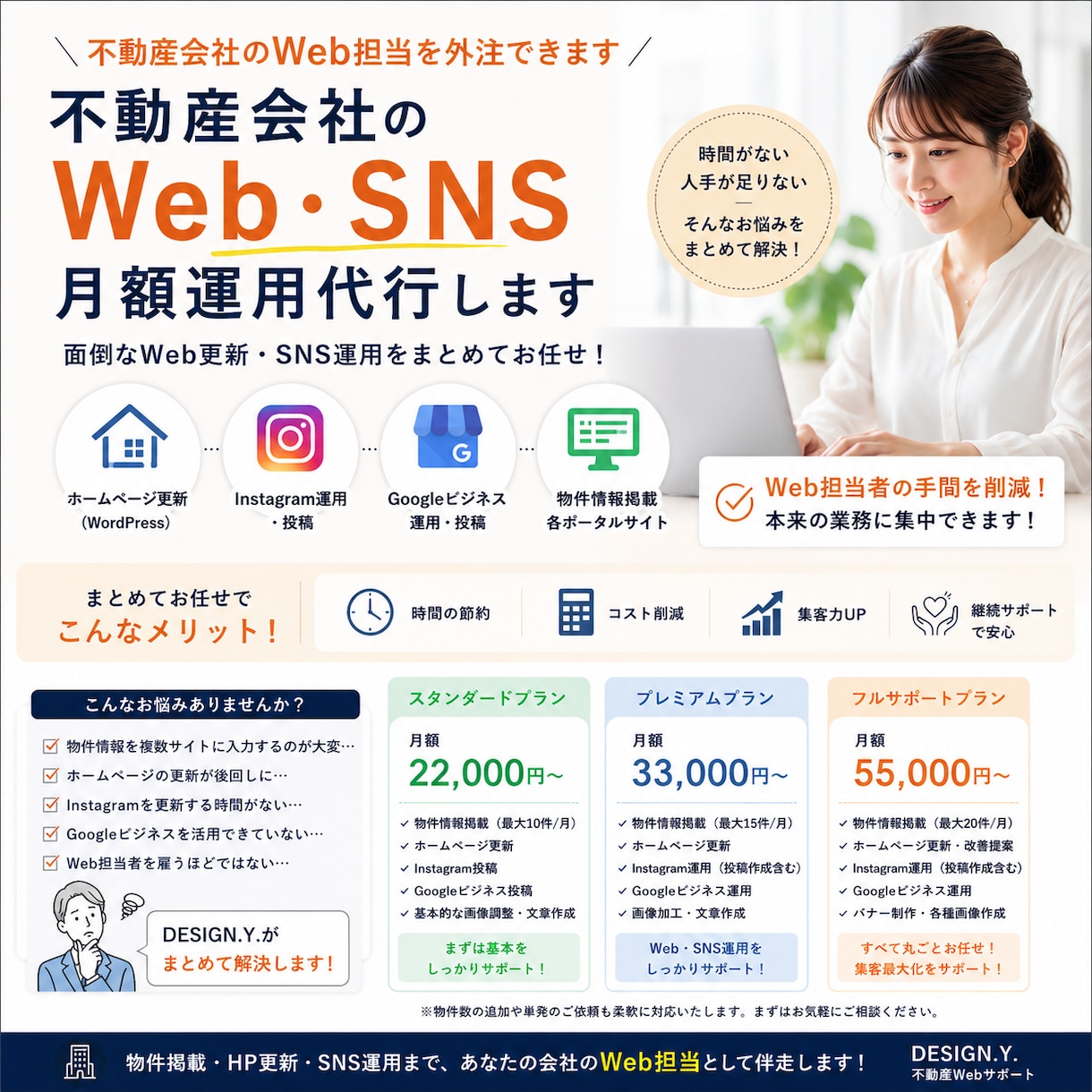 不動産会社様のWeb・SNSを月額代行します 物件掲載・HP・SNS・Googleをまとめてお任せください イメージ1