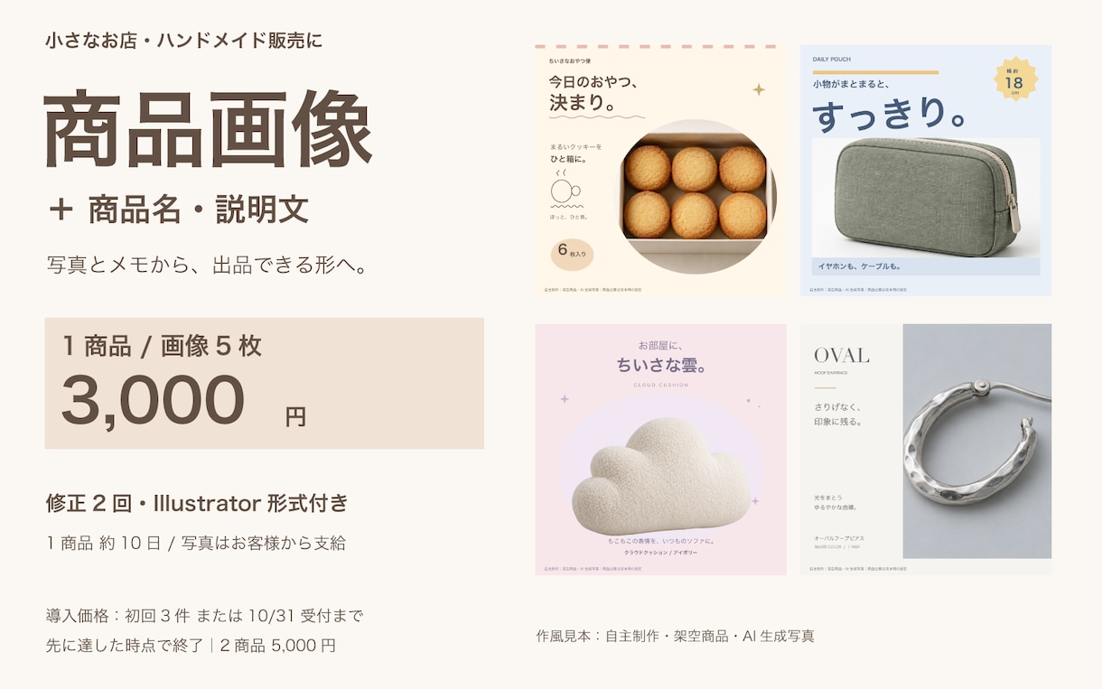 ネットショップの商品画像5枚と説明文を制作します 写真とメモから出品用に。小さなお店・作家さんへ イメージ1