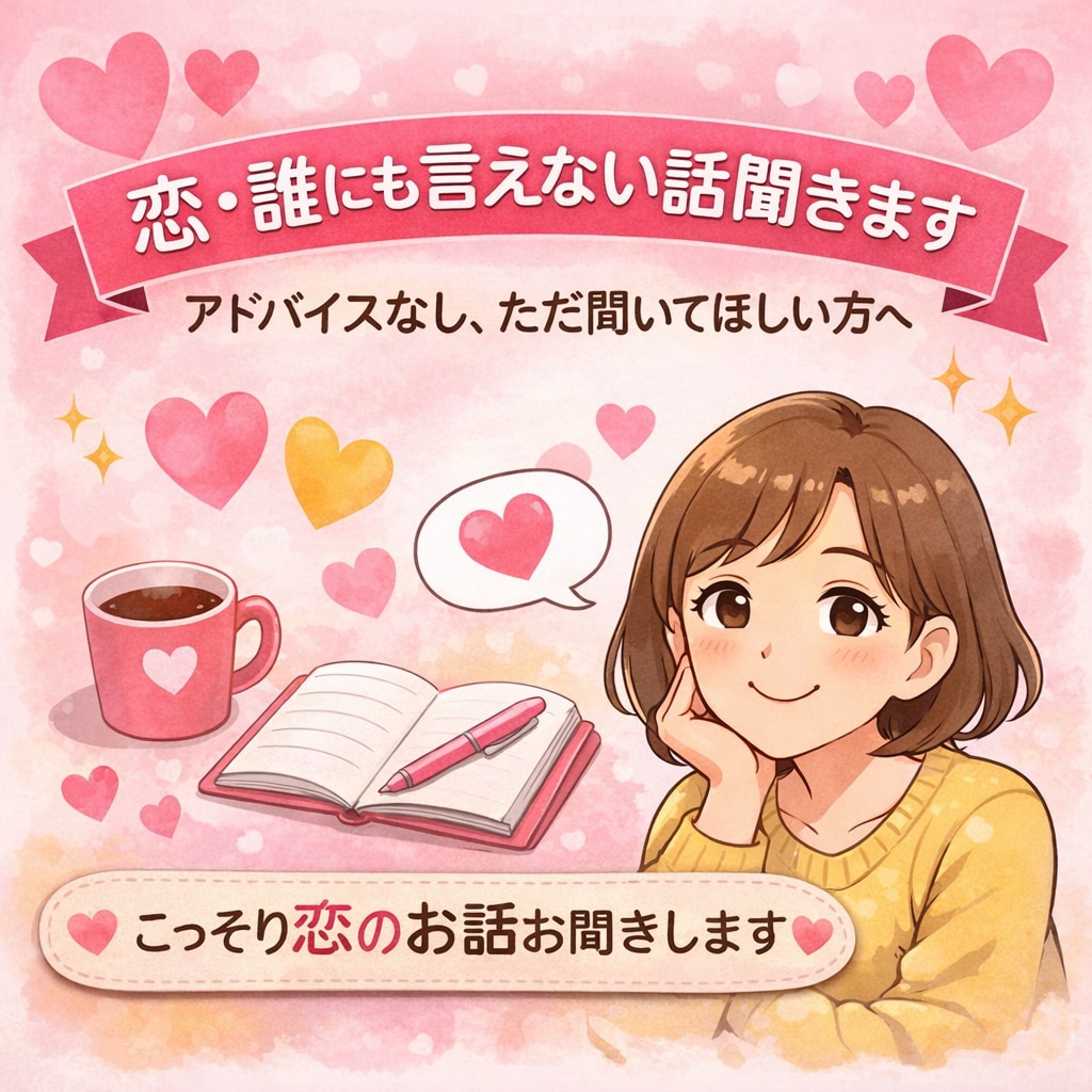 恋バナ・誰にも言えない話聞きます アドバイスなし、ただ聞いてほしい方へ イメージ1