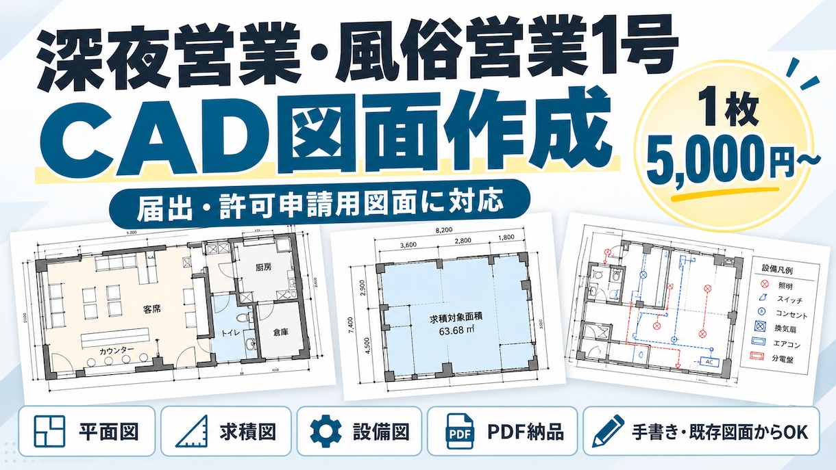 旅館業・民泊の申請用CAD図面を1枚から作成します 平面図・求積図・配置図など必要な図面だけ対応 イメージ1