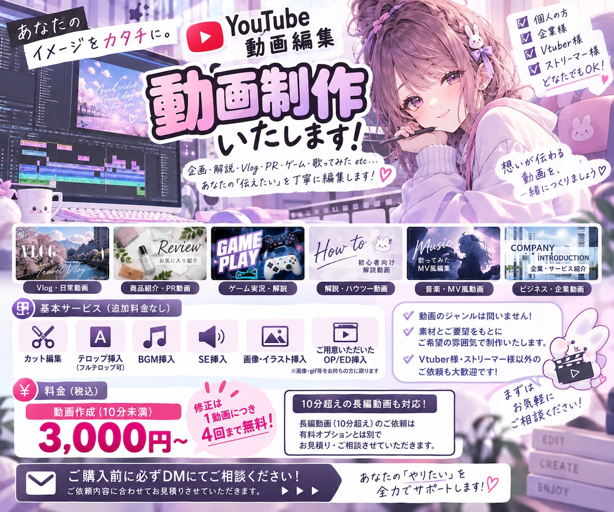 動画作成/10分未満1本3000円/ます ご希望に添えるように作成させていただきます。 イメージ1