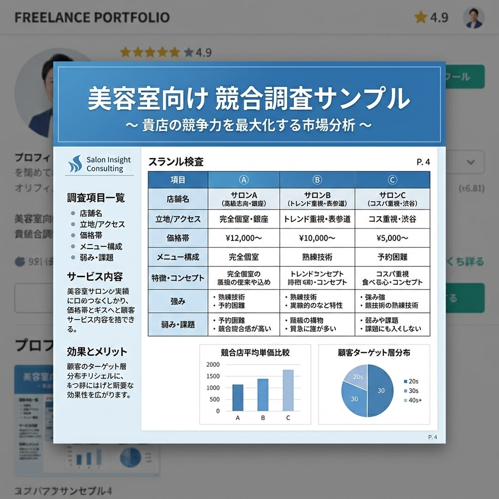 競合比較・市場リサーチを見やすい資料に整理します 競合の違いがひと目で分かる資料を作成します イメージ2