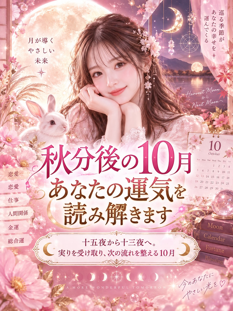 秋分後の10月 あなたの運気を読み解きます 十五夜から十三夜へ。実りを受け取り、次の流れを整える10月 イメージ1