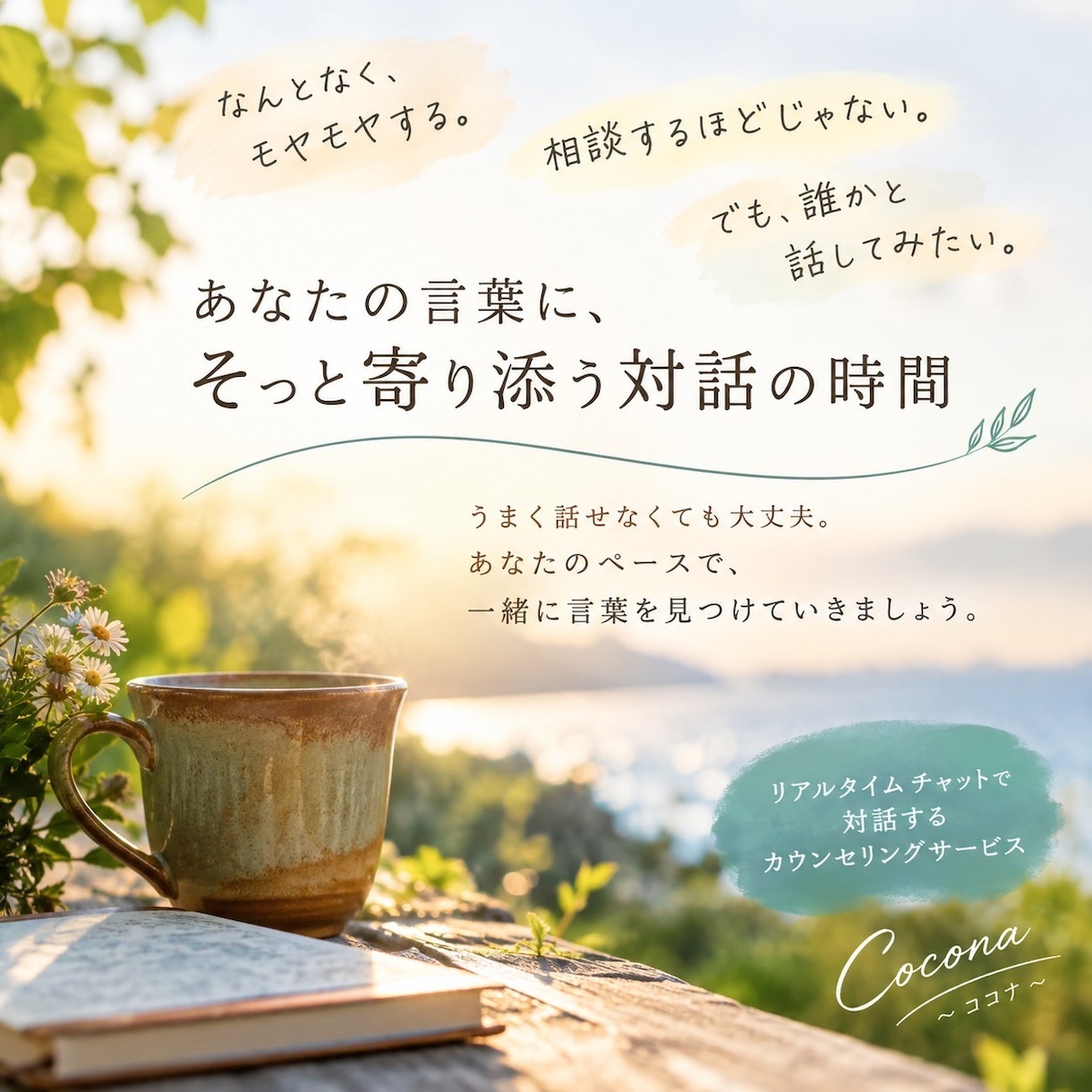 このままで、いいのかな。対話で自分の中を見つめます 話すことで、ひとりでは見えなかった輪郭が見えてくる。 イメージ1