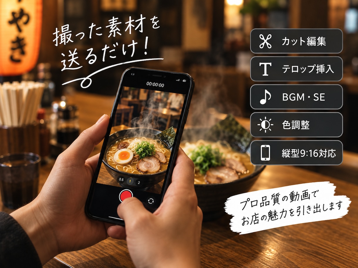 飲食店専門｜リール動画編集しますます 料理の魅力が伝わる縦型ショート動画を作成します イメージ2