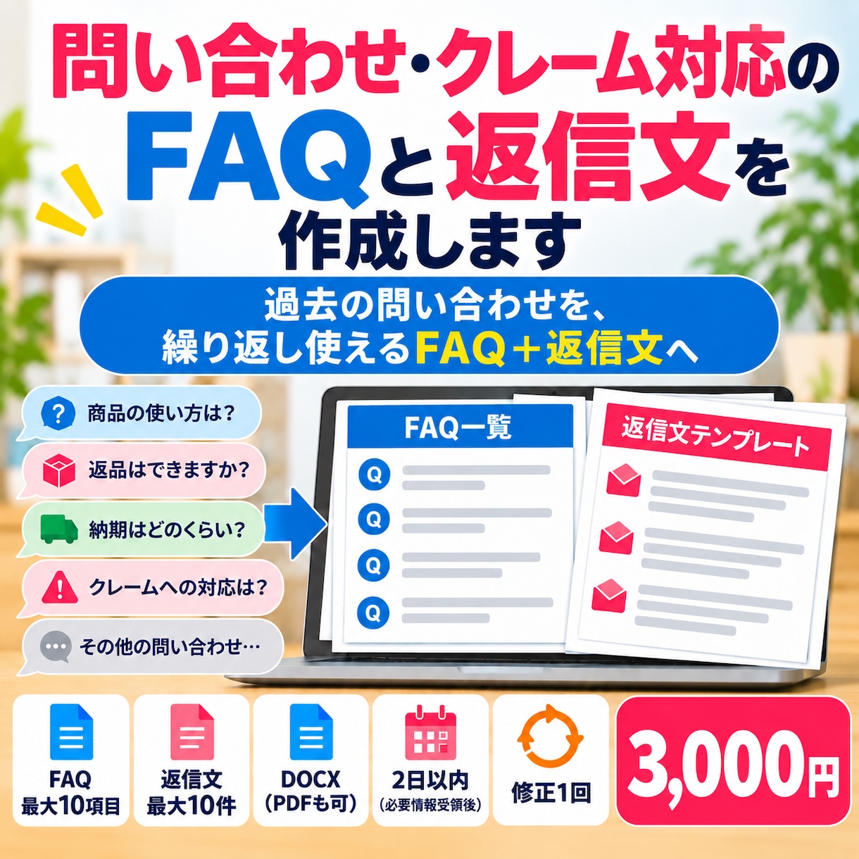 問い合わせ・クレームのFAQと返信文を作成します 過去の問い合わせを繰り返し使える回答文へ イメージ1