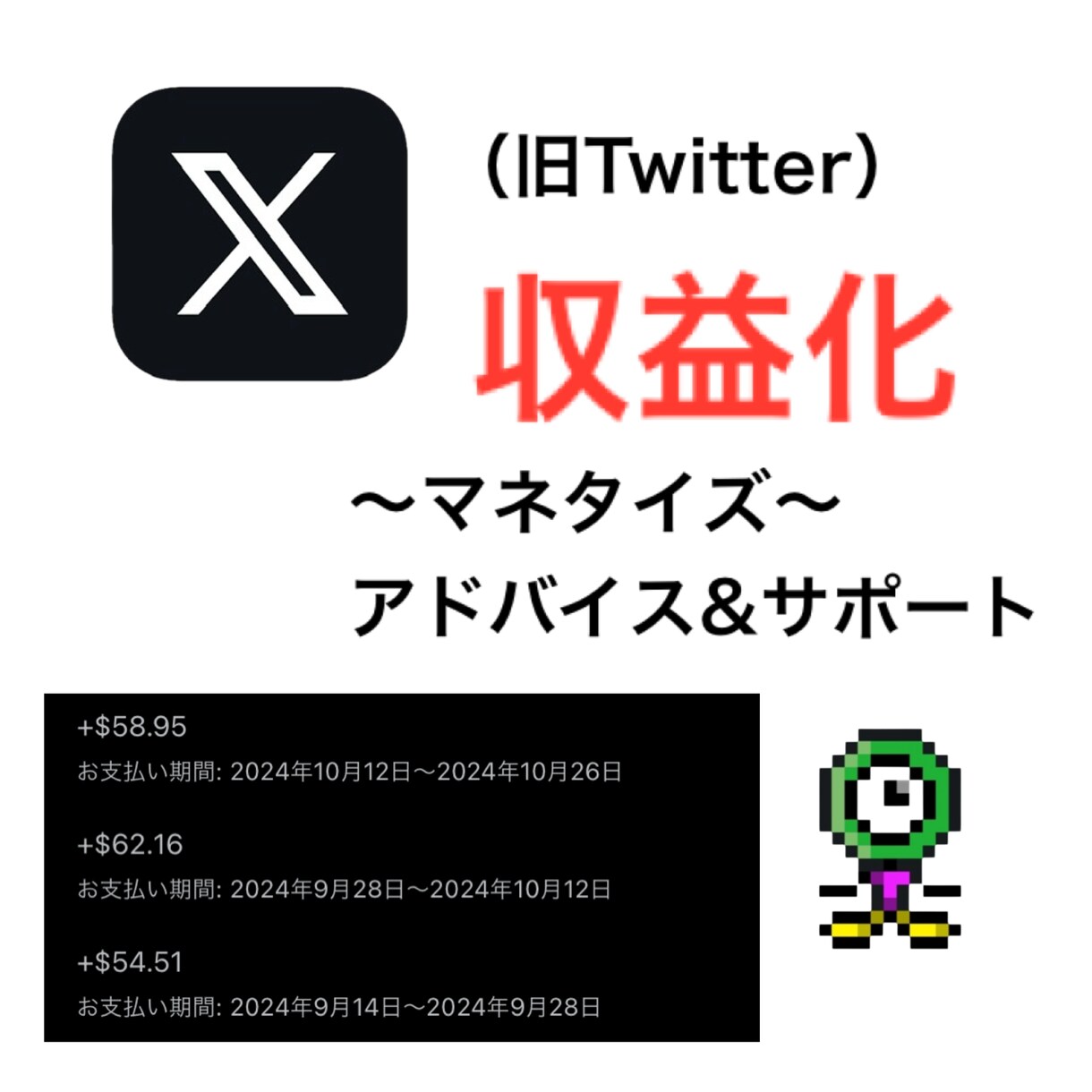 X（旧Twitter）の収益化のサポートします ポストのエンゲージメントだけで広告収入のやり方 イメージ1