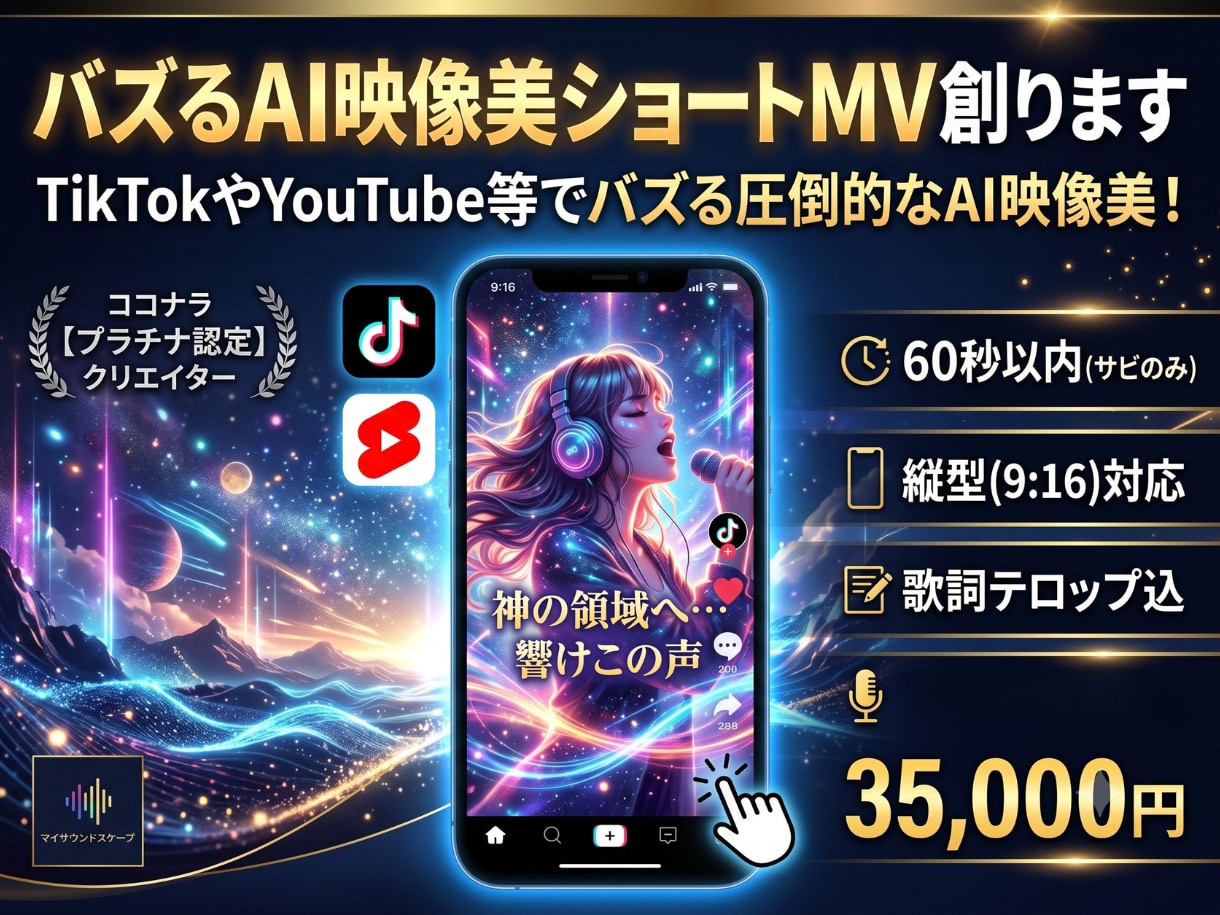 バズるAI映像美ショートMV創ります TikTokやYouTube等でバズる圧倒的なAI映像美！ イメージ1