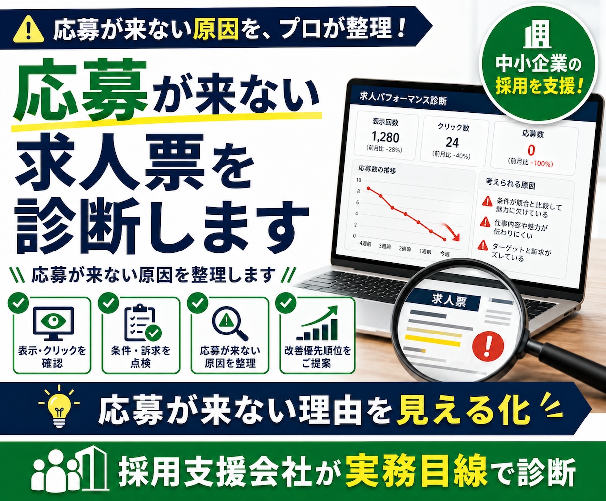 応募が来ない求人票を診断します 応募が来ない課題を浮き彫りにして整理します イメージ1