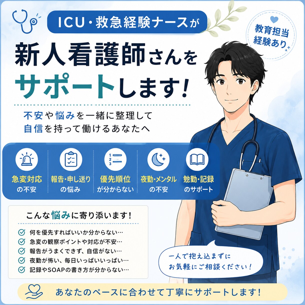 ICU・救急経験ナースが新人ナースをサポートします 急変・報告・優先順位を丁寧にサポート イメージ1