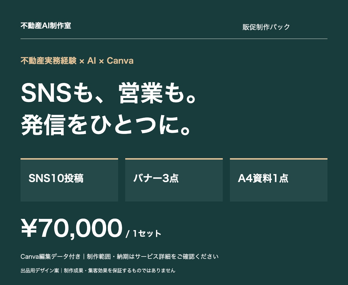 不動産会社向け販促素材をまとめて制作します SNS・営業・採用を一括で整える販促パック イメージ1