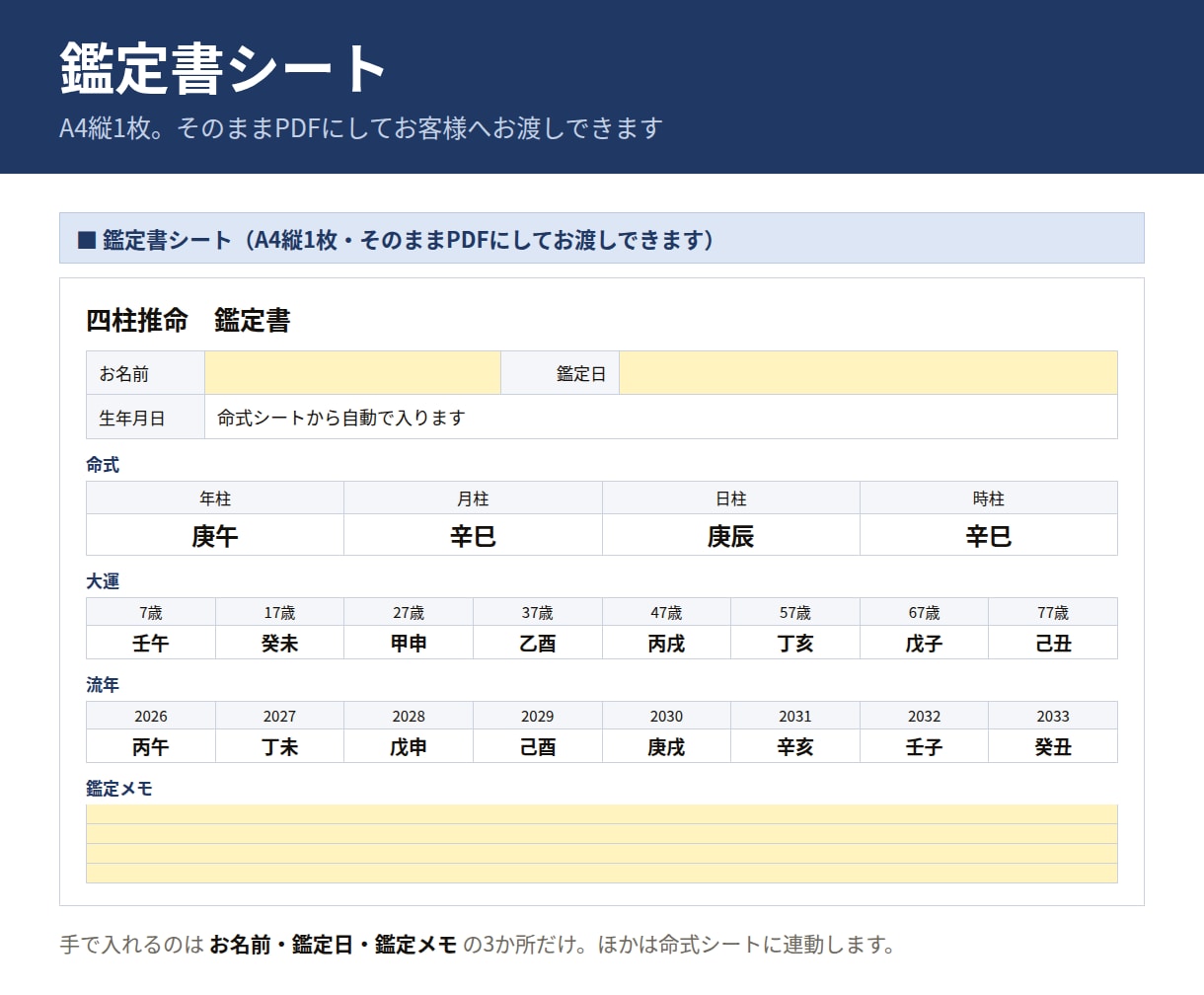 四柱推命の命式・大運・鑑定書をExcelで作ります 体験版が無料。ご自身の命式で確かめてから購入できます イメージ4