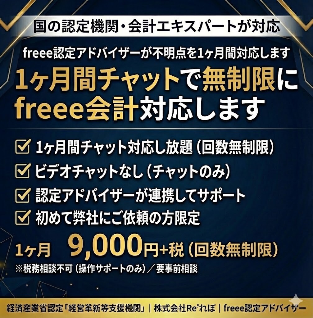 1ヶ月間チャットで無制限にfreee会計対応します freee認定アドバイザーが不明点を1ヶ月間対応します イメージ1