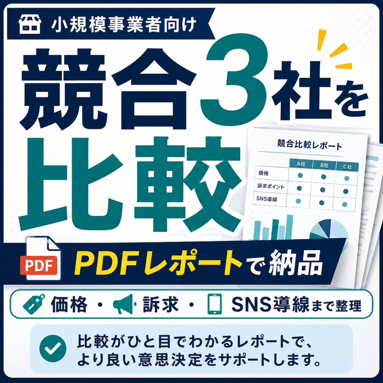 競合3社を比較・分析しリサーチレポートを作成します 比較にかかる時間を削減｜差別化のヒントと次の一手までまとます イメージ1