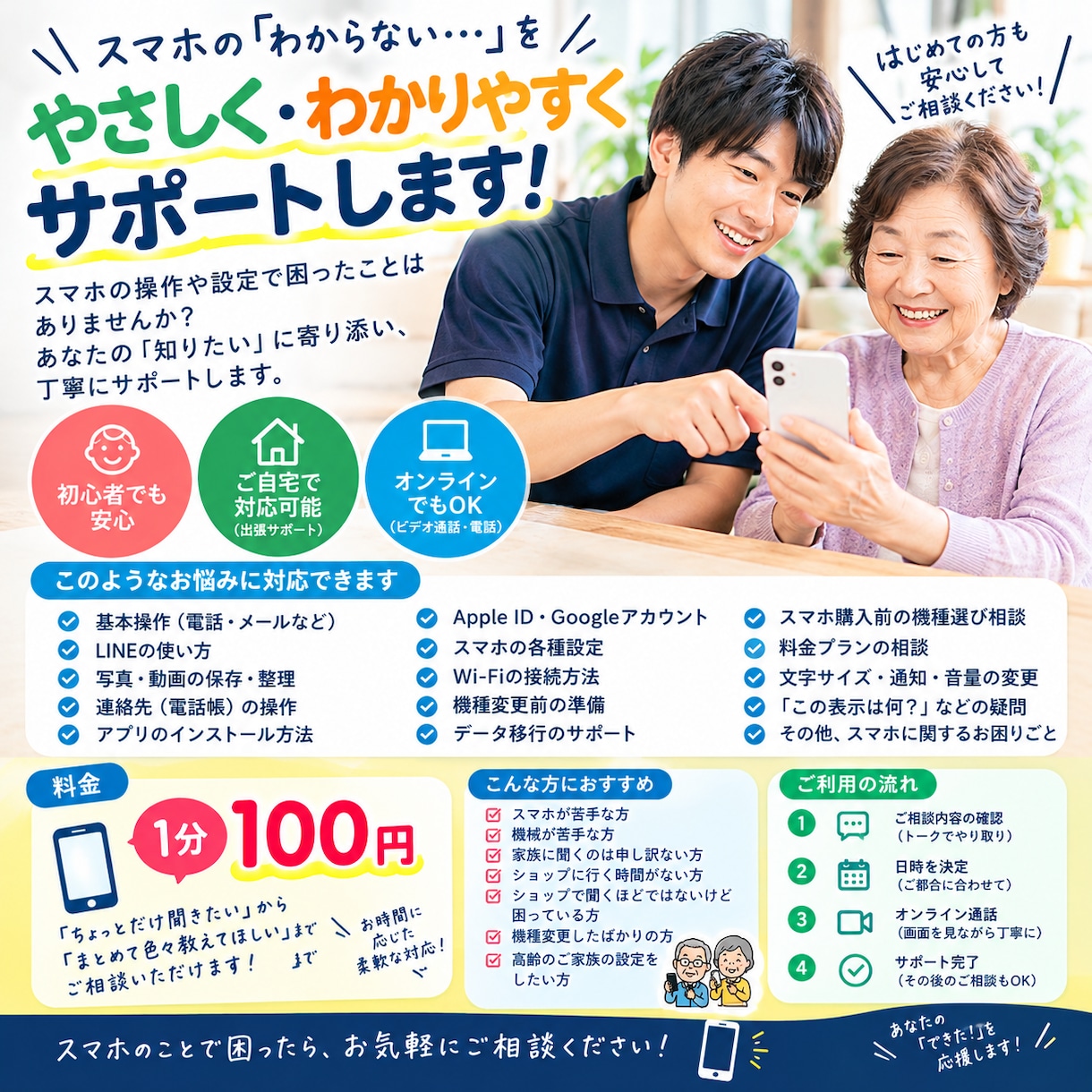 スマホのお困りごと、オンラインで解決します 某携帯会社勤務の経歴で簡単な事から難しい事まで解決します！ イメージ1