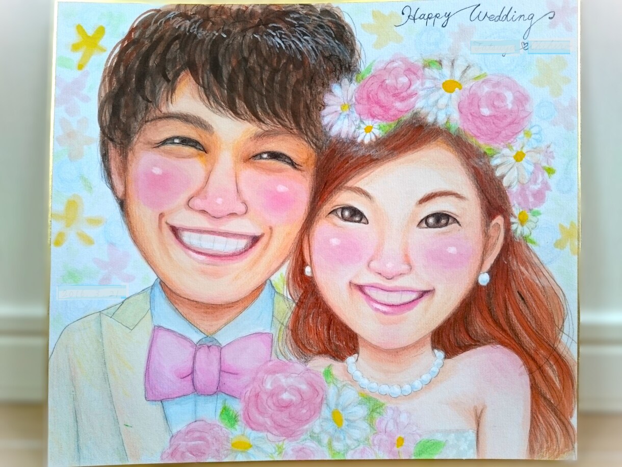 明るく優しい雰囲気の似顔絵を手描きいたします 水彩絵の具や色鉛筆でリアルかつ可愛らしいくお描きします イメージ1