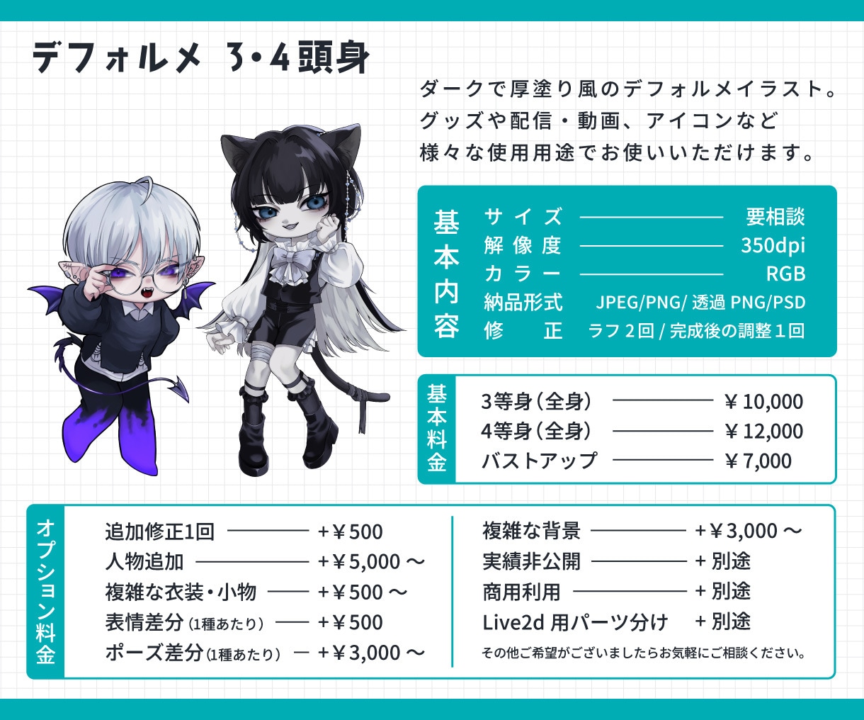 個性的なデフォルメ・ちびキャライラスト制作します かわいいからかっこいいまで!多ジャンル対応可能! イメージ2