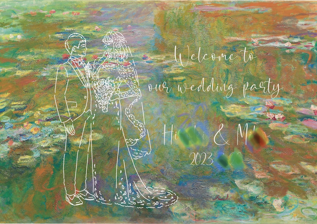 イラスト入りモネの池ウェルカムボード描きます 前撮りなしでも◯ アンティークでおしゃれ【データ納品】 イメージ8