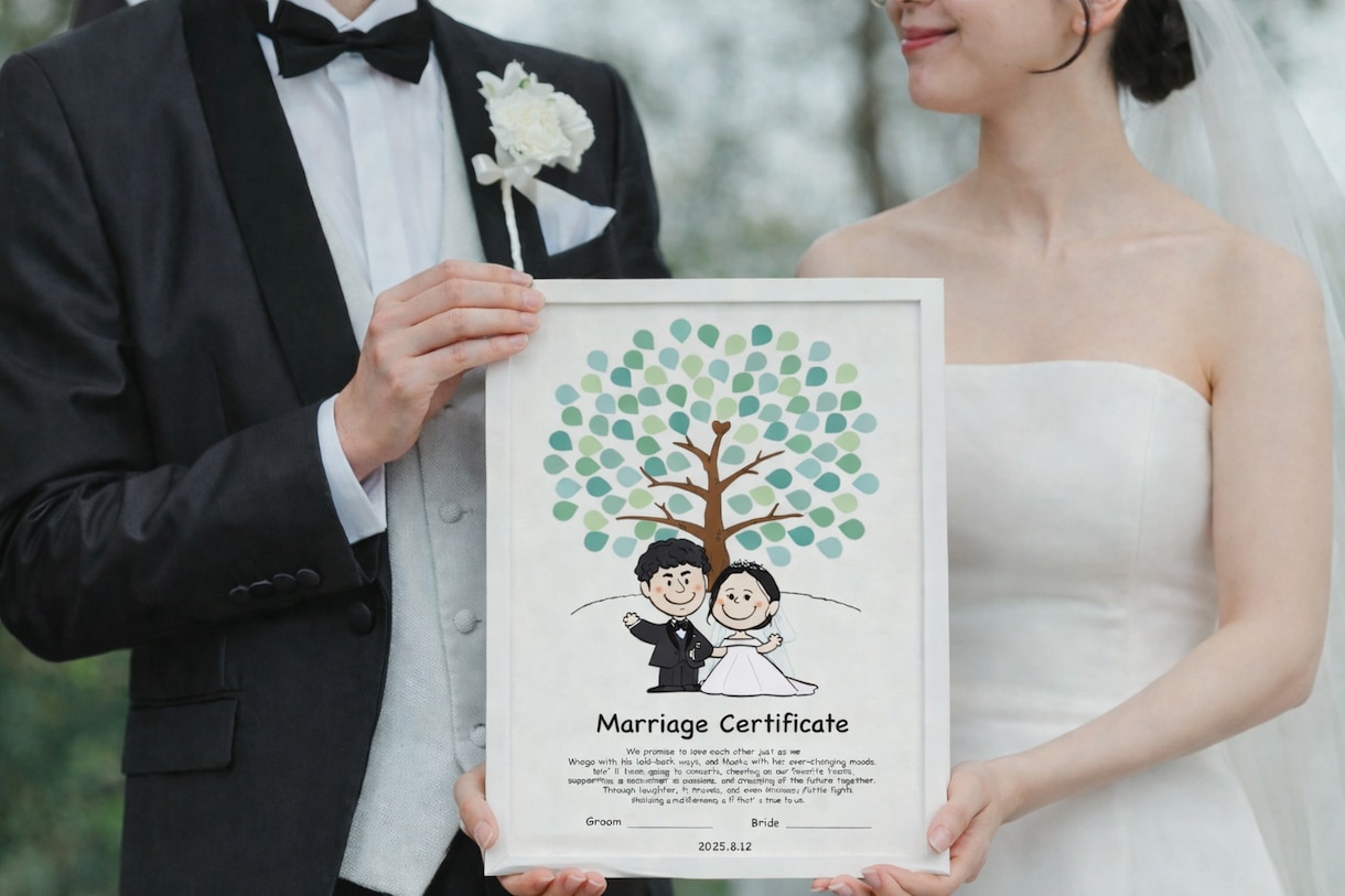 スヌーピー風似顔絵のゲスト参加型結婚証明書作成ます 説明書付き・年間300人以上の作成歴で可愛い似顔絵が大好評 イメージ5