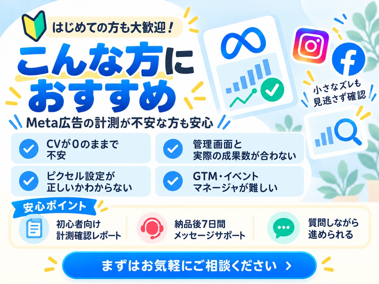Meta広告のピクセル・CV計測を設定します 「ちゃんと計測できてる？」を設定・動作確認までサポート イメージ3
