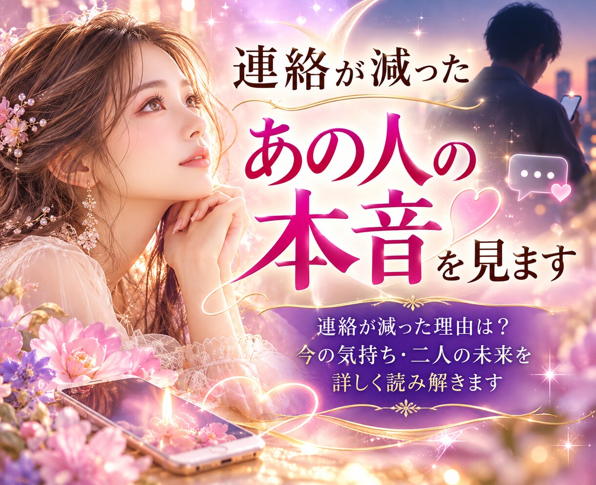 連絡が減ったあの人の本音と心の変化を視ます 連絡が減った理由は？あの人の本音と二人の未来を読みとります。 イメージ1