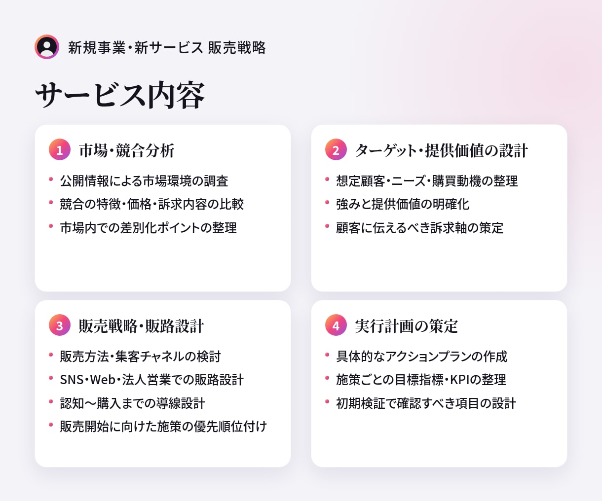 新規事業・新サービスの販売戦略をご提案します 御社のサービスに合わせた具体的なプランを設計します！ イメージ2