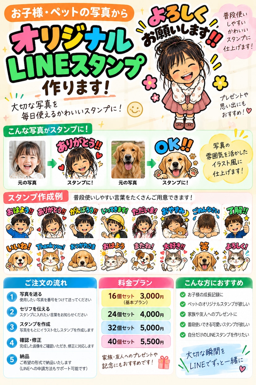 お子様・ペットの写真からLINEスタンプを作ります 大切な写真を、毎日使えるかわいいLINEスタンプに！ イメージ1