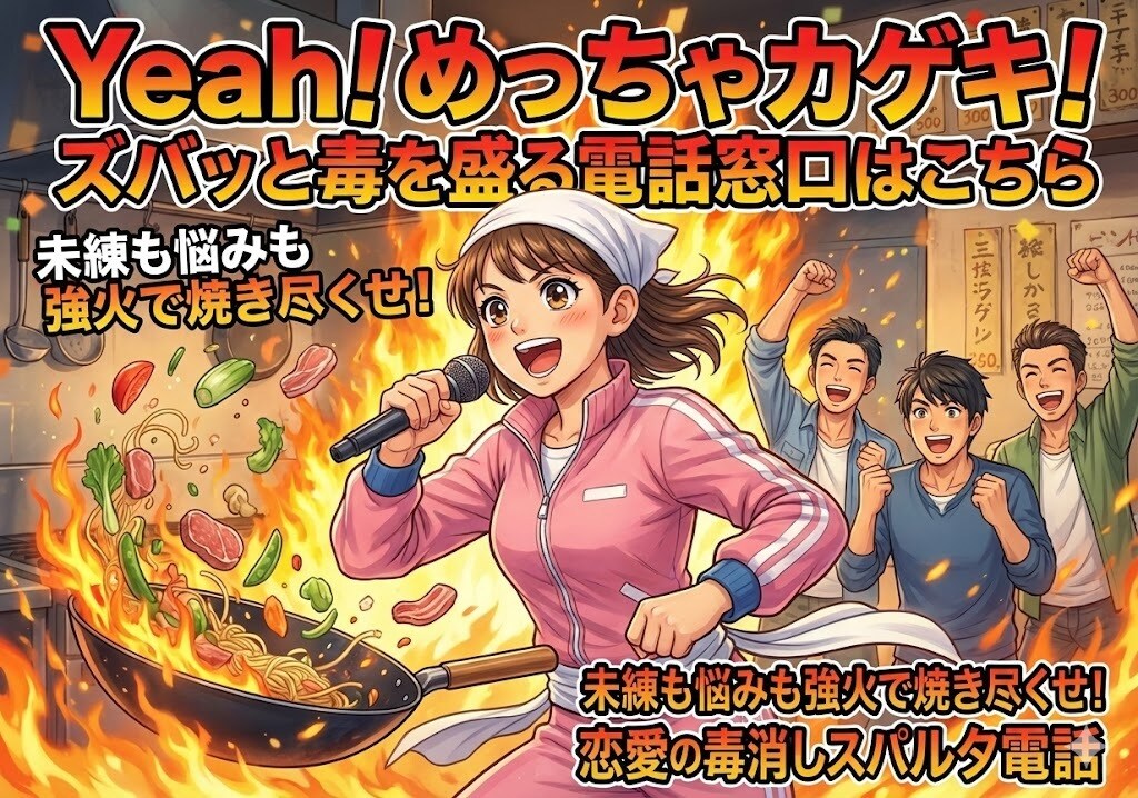 脈無し？既読スルー？恋愛の悩み全部炒めちまいます Yeahズバッと行こうぜ！あなたの未練を秒で黒焦げトロピカル イメージ4