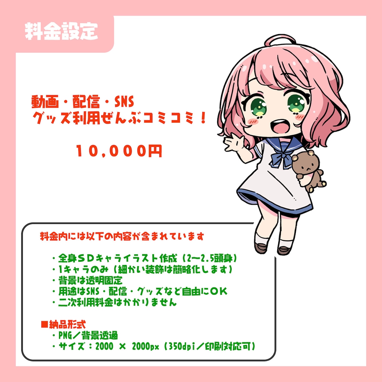 個人様・小規模活動向け！可愛いミニキャラ絵描きます 動画・配信・SNS・グッズ利用全部コミコミパック！！ イメージ2