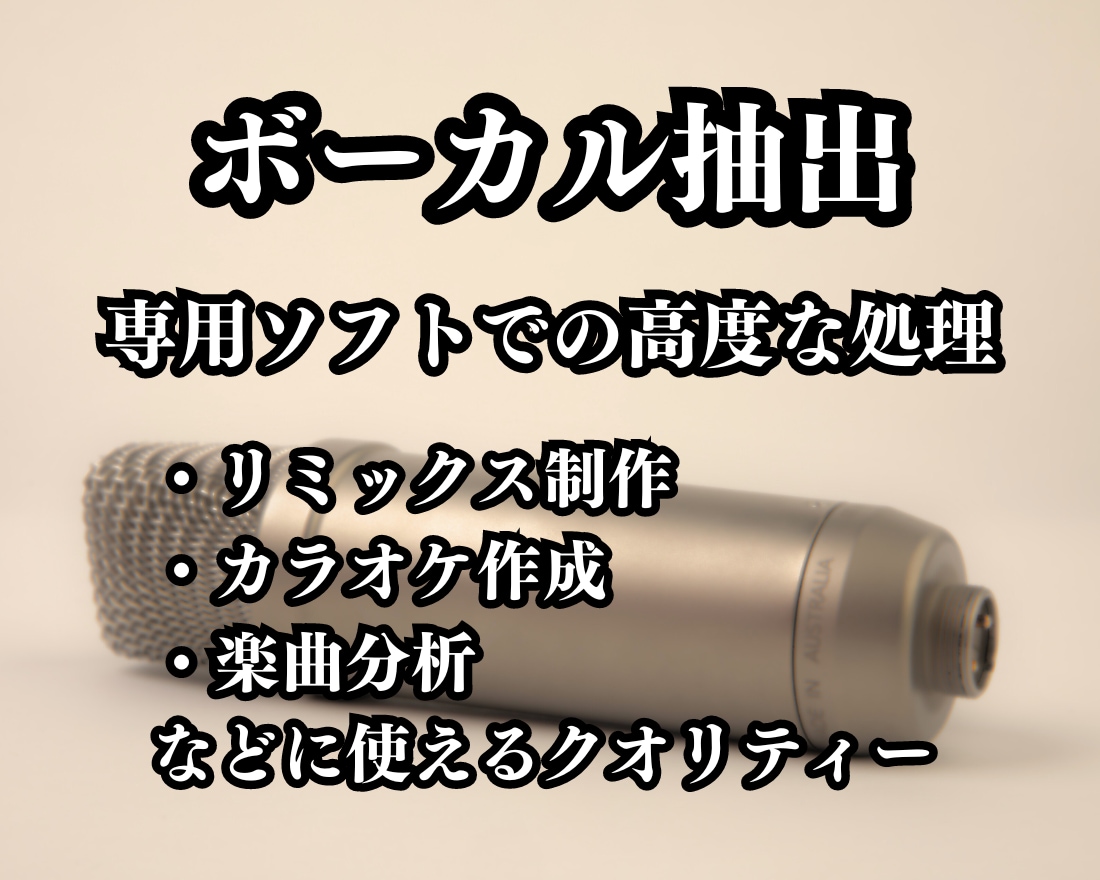 音楽から楽器やボーカルを抽出します 抽出結果が気に入らなかったらキャンセル可能です。 イメージ1