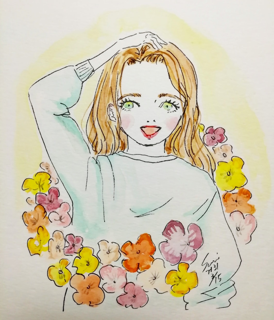女の子、フードイラスト描きます アナログで水彩イラスト！カッコカワイイ女の子と食べ物！ イメージ3