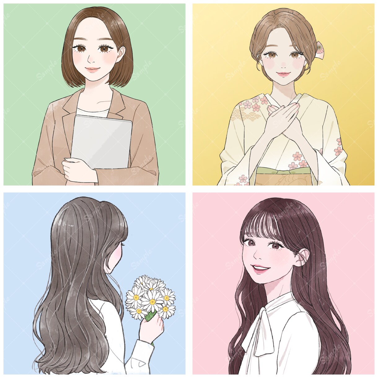 大人女性向け可愛い水彩風アイコンお安く作成します 商用無料！ビジネス／副業／アイコン／挿絵／名刺／プレゼント イメージ2