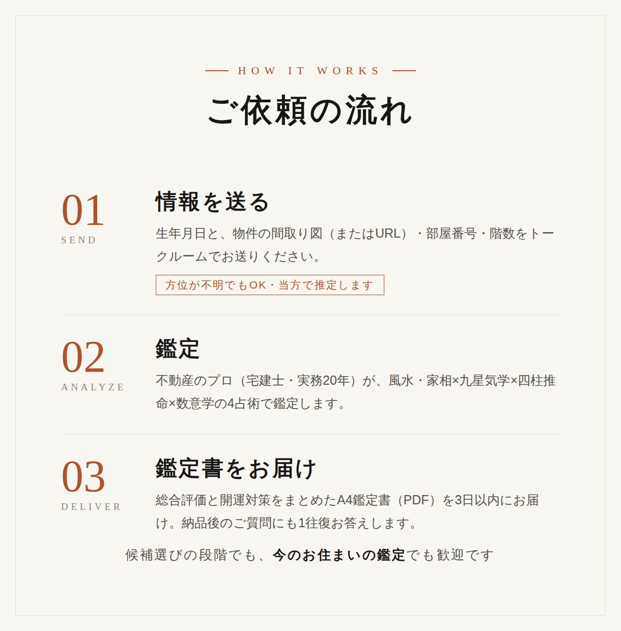 風水×気学×四柱推命で住まいの運気鑑定します 不動産のプロ×4占術。開運対策つき鑑定書PDFをお届け イメージ4