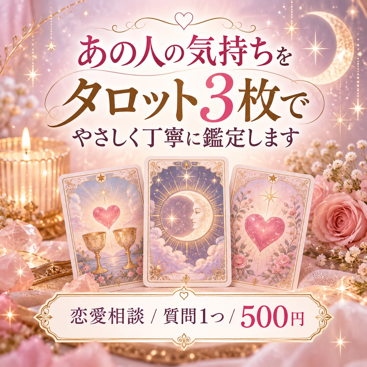 あの人の気持ちをタロット3枚で読み解きます 恋のお悩みひとつを3枚のカードで優しく丁寧に鑑定します イメージ1