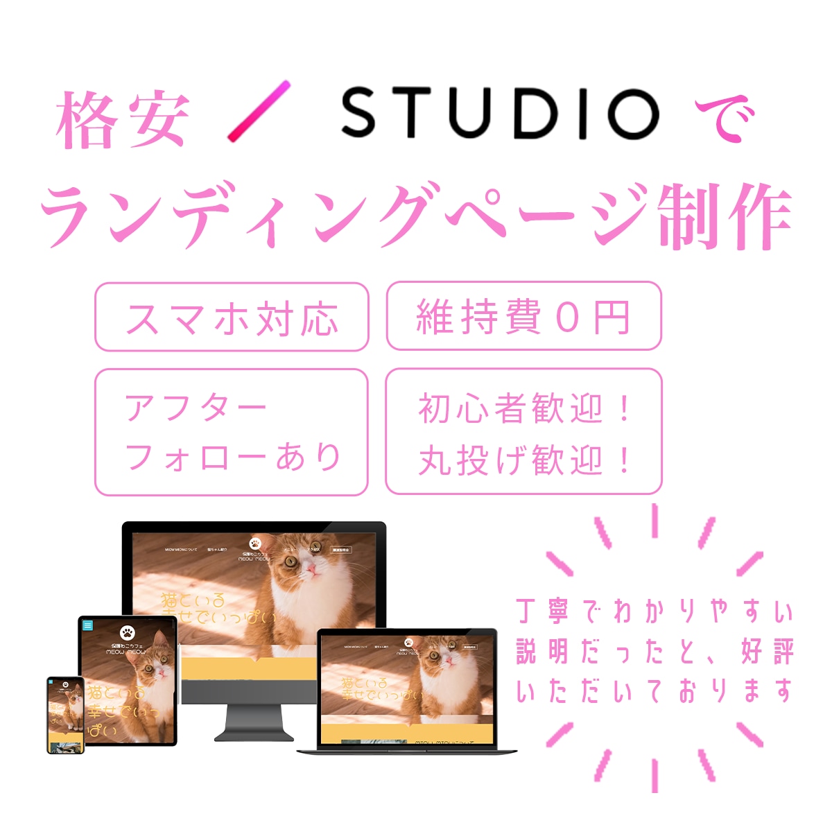 studioでランディングページ制作します 個人、起業、独立して頑張るあなたを全力でサポートします！！ イメージ1