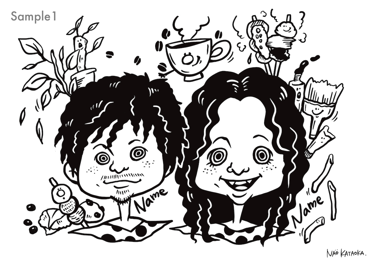 あなたをキャラクター化！またはモンスター化！します あなたの顔の周りに好きなものを3個イラストにします◎ イメージ1