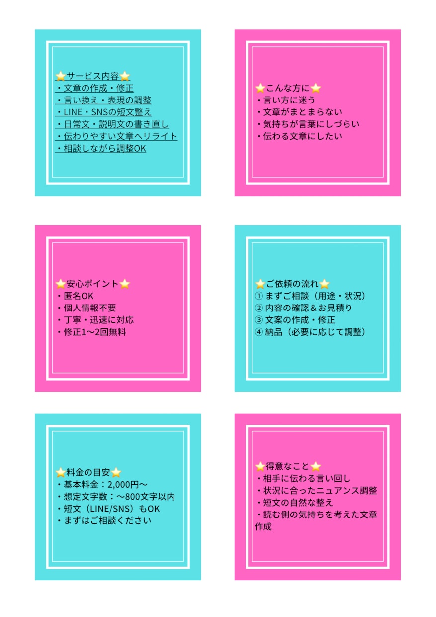 文章の直し・言い換えを丁寧に対応します 日常文・LINE・SNSなど、短文から長文まで丁寧に整えます イメージ2