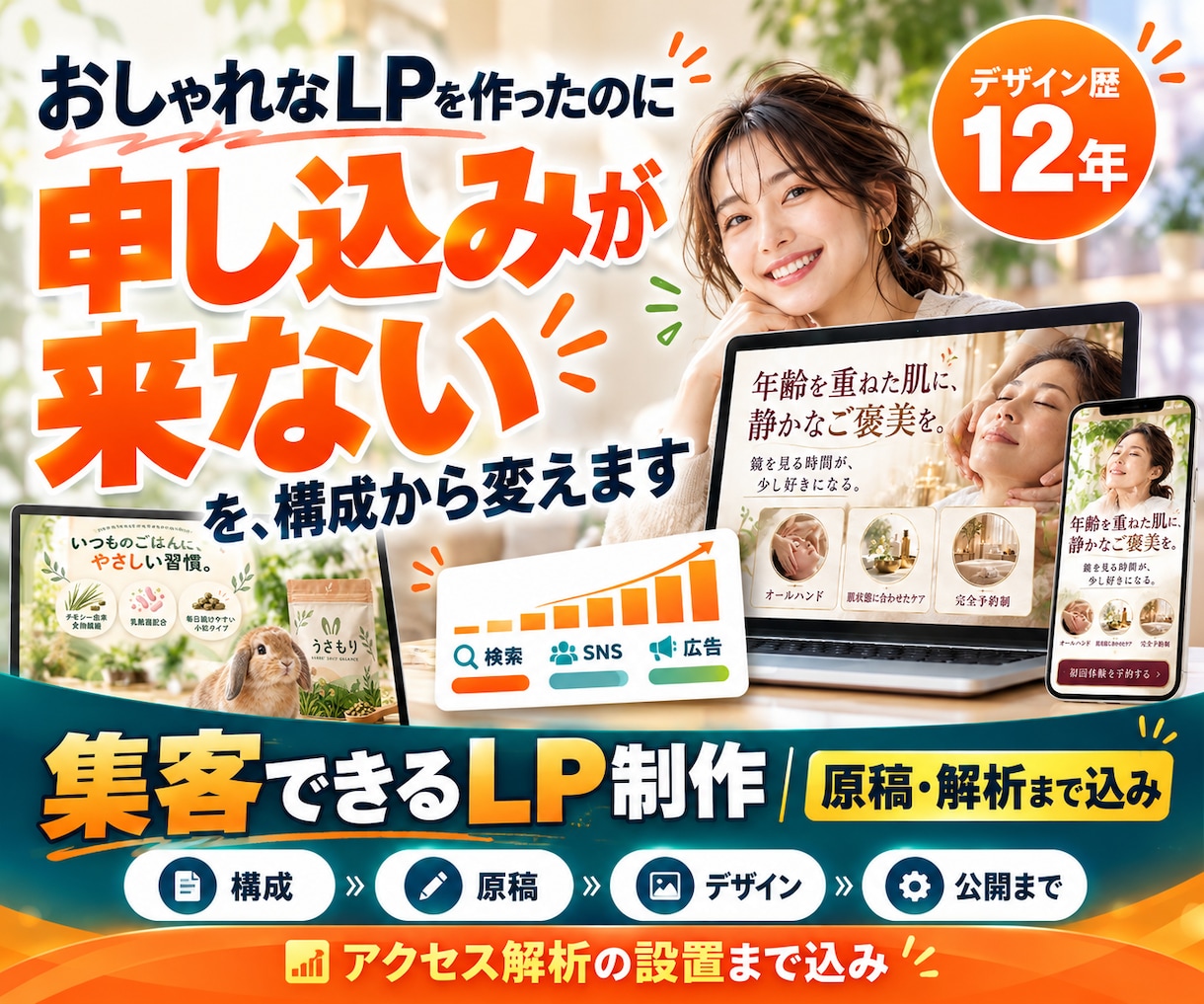 申し込みにつながるLPを構成から公開まで作ります 広告やSNSからの申し込み数がわかる状態で納品します イメージ1