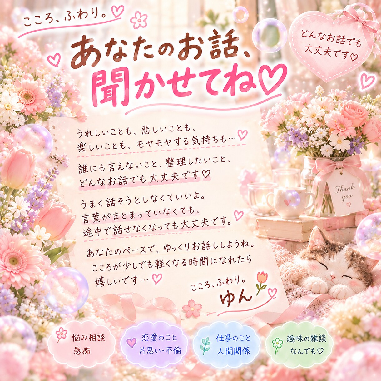選べるお試し♡あなたのお話を優しくお聞きします あなたの生活スタイルに合わせて寄り添います☺︎❤ イメージ5