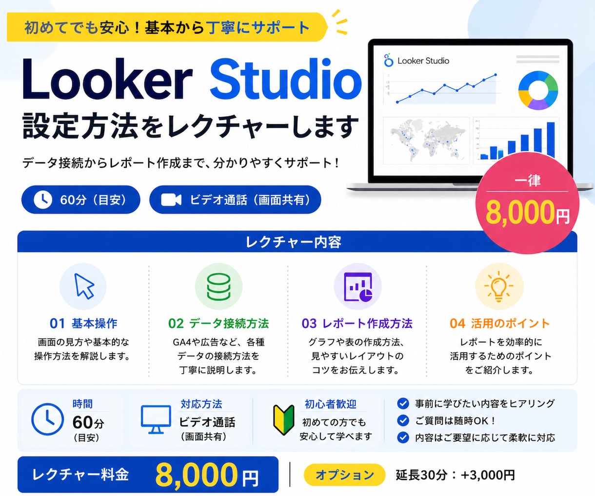 LookerStudio設定方法をレクチャーします 初めてでも使えるよう丁寧にご説明します イメージ2